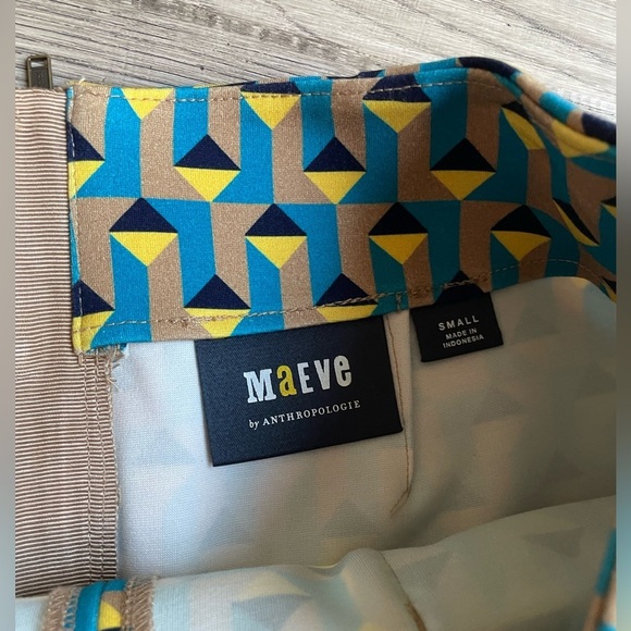 Anthropologie The Marisela Mini Skirt by Maeve Blue/Yellow/Black/Tan Retro SZ S - Picture 9 of 16
